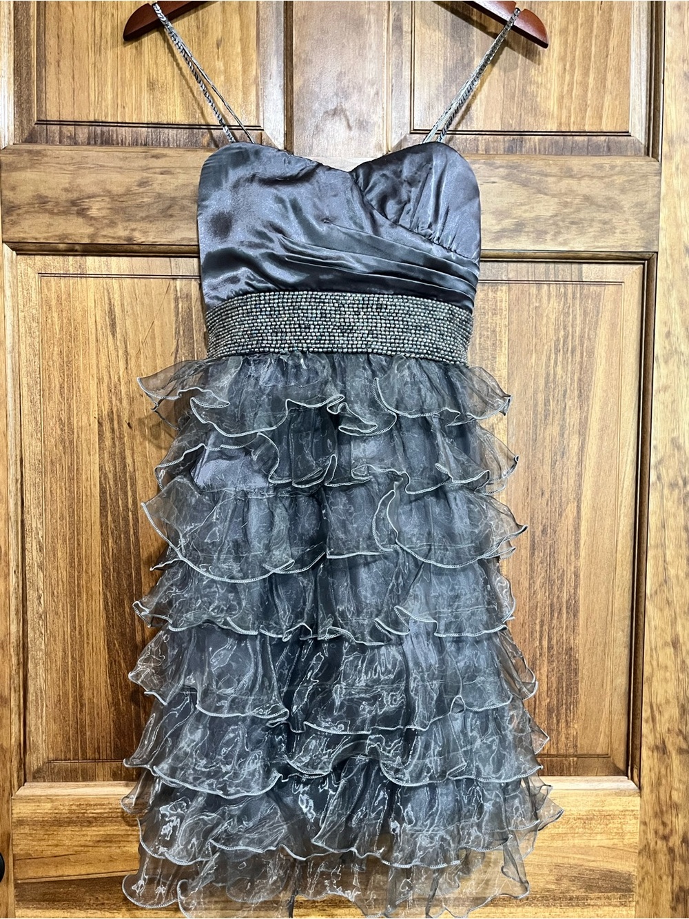 Sequin Hearts Y2K Gray Ruffled Tulle “Fairycore” Dress with Beaded Waist Sz M